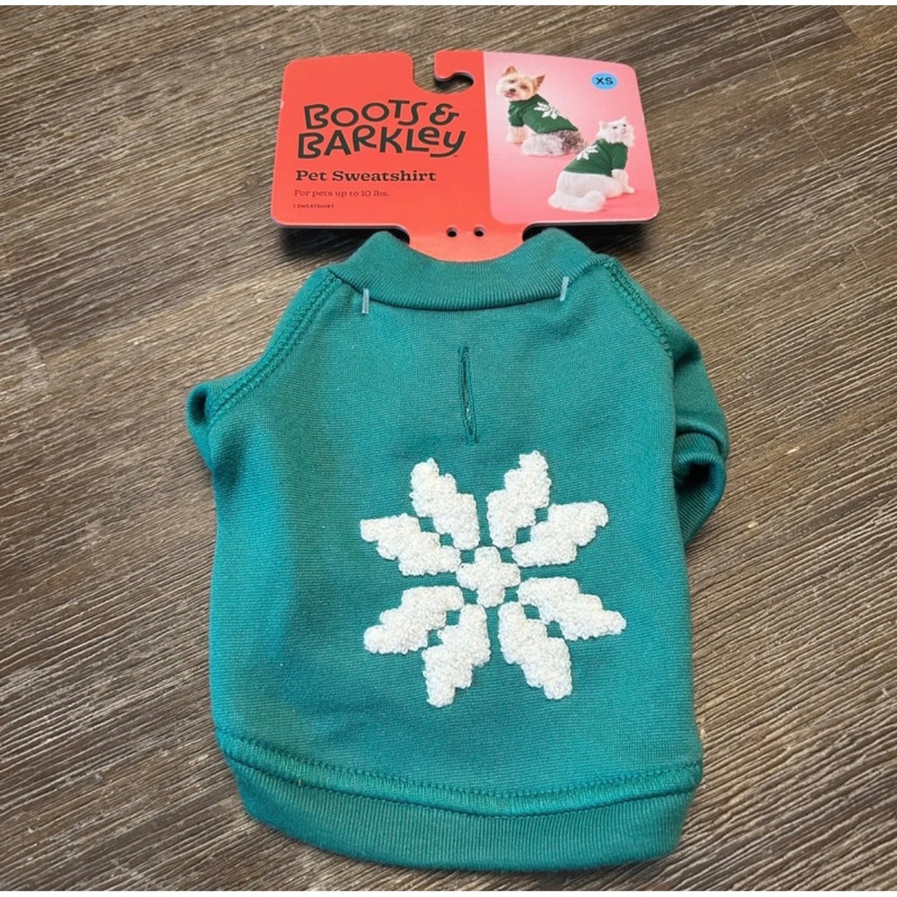 Boots & Barkley Pet Dog Sweatshirt Green Snowflake XS